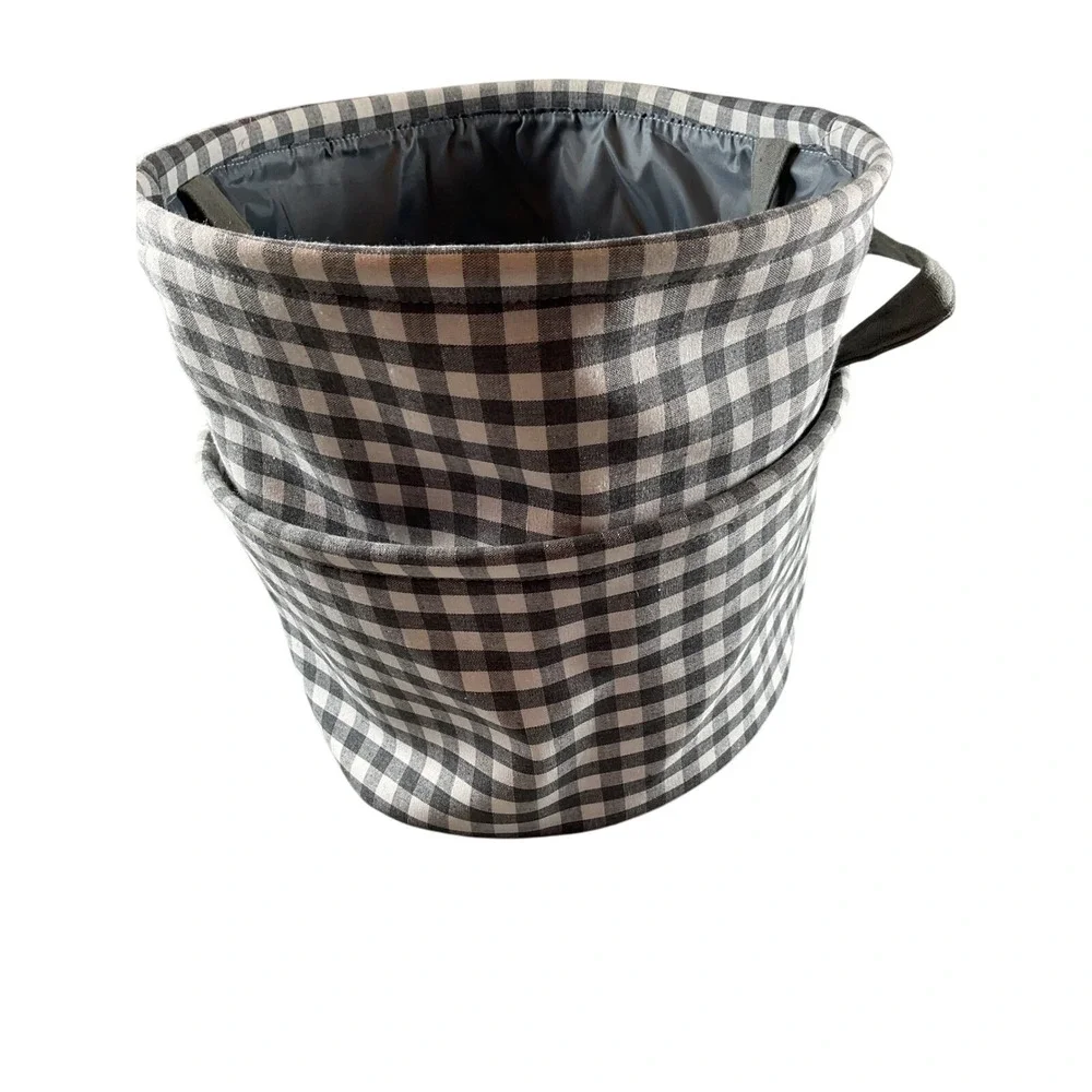 Gray Gingham Fabric Storage Basket Truck‎ with Pumpkins Fall Decor Bin